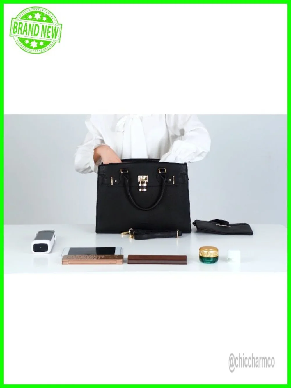 Vegan Leather Satchel Handbag with Matching Clutch Wallet Set